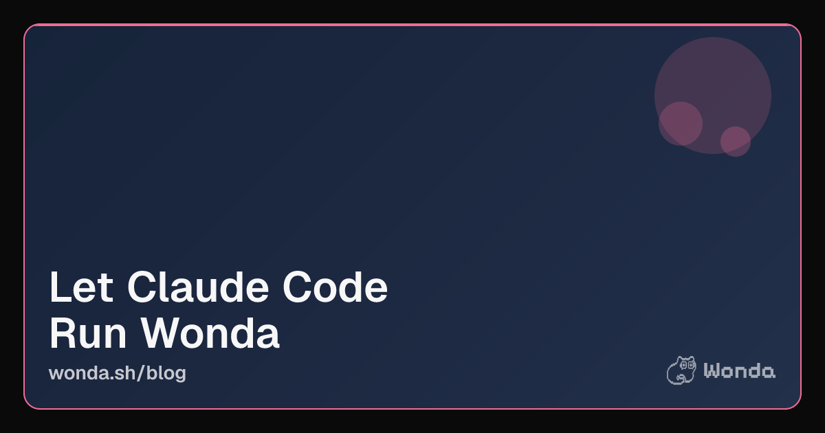 Terminal window showing Claude Code executing Wonda CLI commands from a natural language prompt